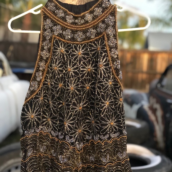 {Vintage} Hand Beaded High Neck Top - Picture 2 of 4